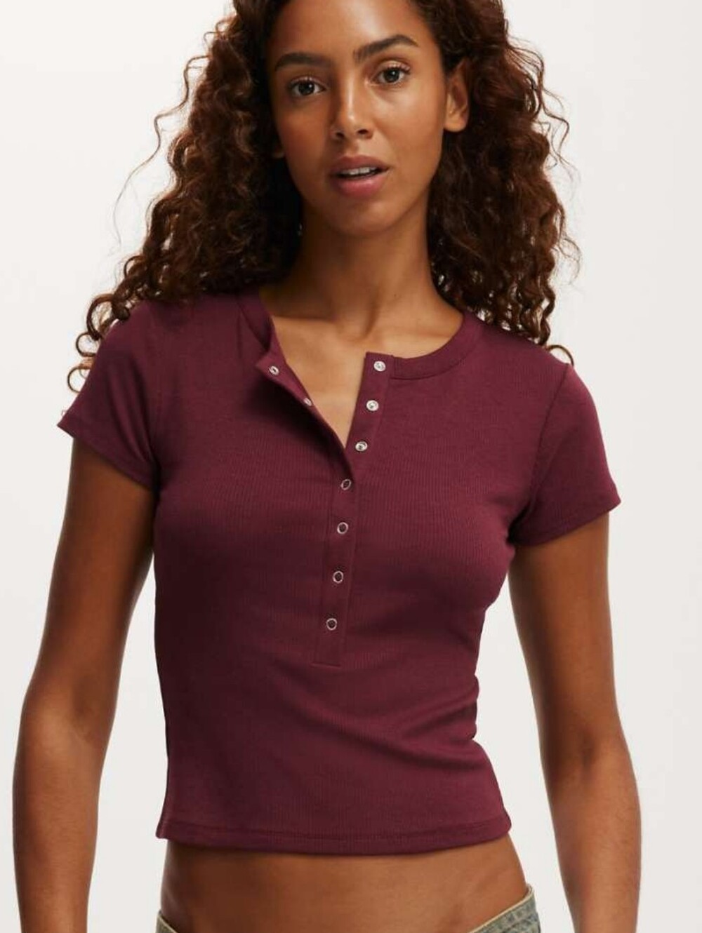 Cotton On Christy Ribbed Henley Tee in Sour Cherry Size S New With Tags